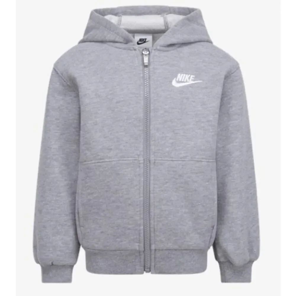 Nike NSW Club Fleece LBR Full-Zip Hoodie Gray size L (6-7y)